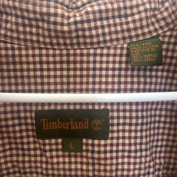 Timberland Men’s Button-Down Shirt | Size L | Burgundy & Navy Check - Picture 3 of 4
